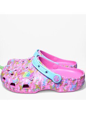 Crocs Lisa Frank Classic Clogs Pink Rainbow Unicorns with Removeable Charm Sz 8